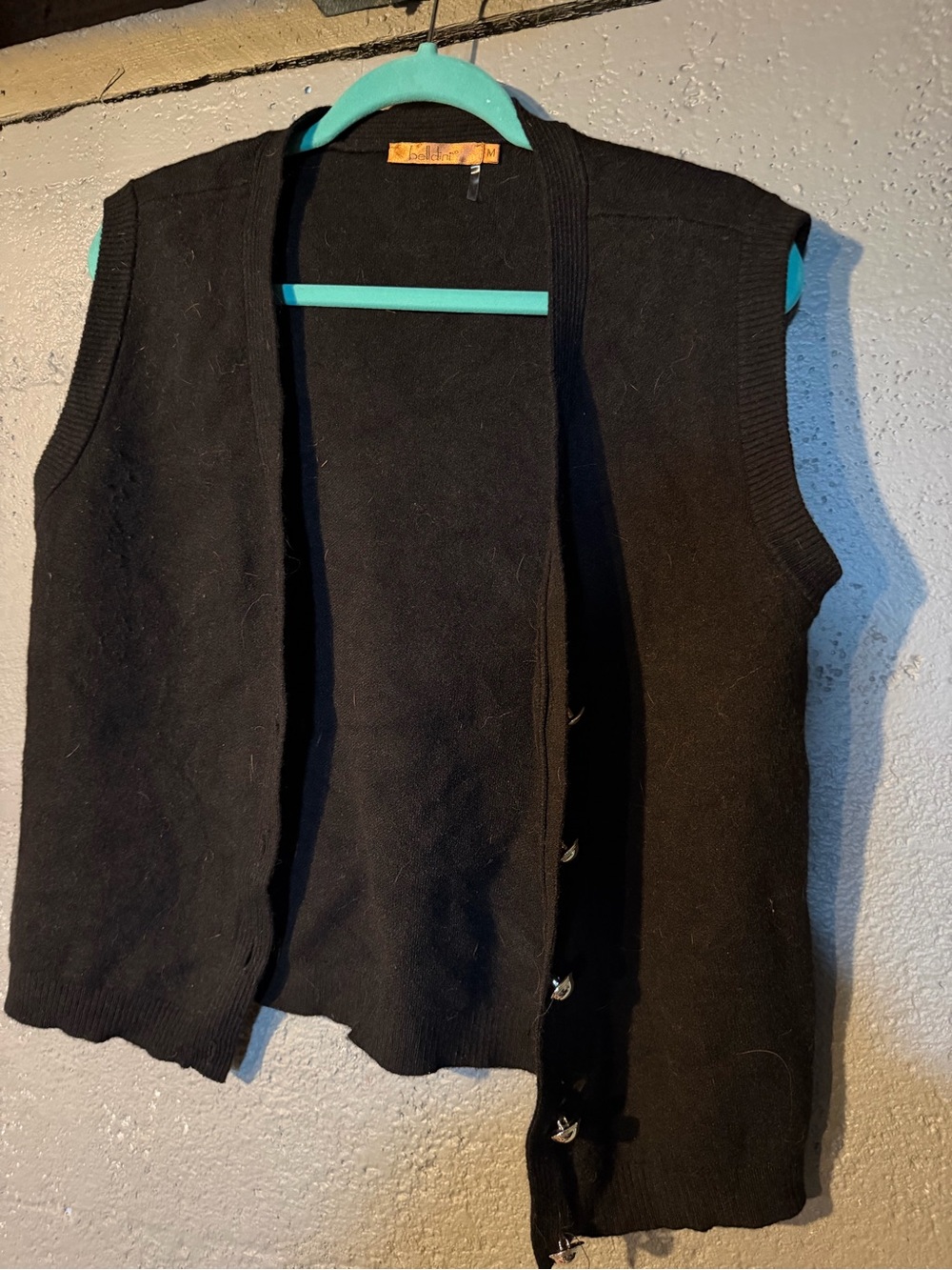 Belldini Black Sleeveless Open-Front Knit Vest with Button Accents
